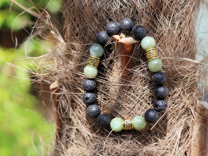 Cool 10 mm High grade natural Green Jade with  Volcanic Lava Beads. the only rock known to be formed from nothing