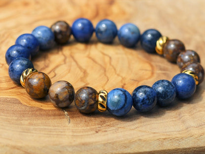 Likeable Dumortierite and brown Opal bracelet. One of a kind jewelry. Can help relieve depression and is useful of digestive problems