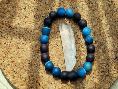 Natural Matte Saffron Jasper with amazing Blue Matt Banded Gray Agate beads. adds calmness, stability, and balance to life
