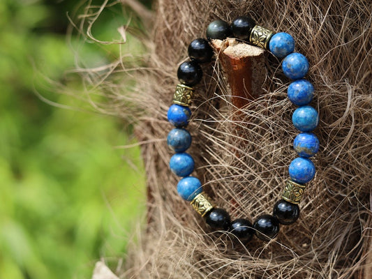 Smashing Natural Lapis Lazuli versus  Rainbow Obsidian beaded bracelet. Free offer gift wrapping with Wajakaa ECO jewelry box