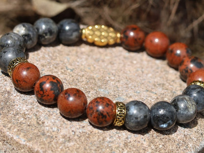 Superb Semi Precious Smooth Mahogany Obsidian with top Labradorite beads. used for protection from psychic attacks