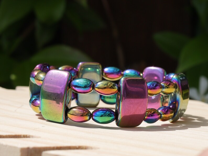 Powerhouse Double row beaded bracelets. Hematite Beads 8/9 mm - high grade Rainbow colored hematite, rice shaped beads