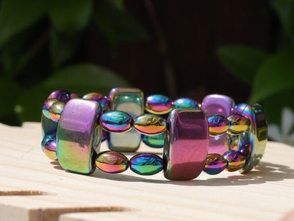 Powerhouse Double row beaded bracelets. Hematite Beads 8/9 mm - high grade Rainbow colored hematite, rice shaped beads