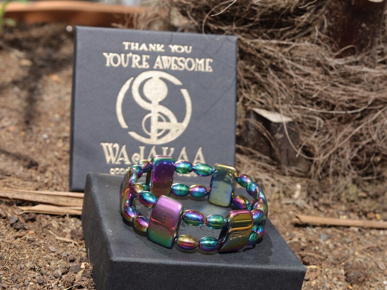 Powerhouse Double row beaded bracelets. Hematite Beads 8/9 mm - high grade Rainbow colored hematite, rice shaped beads