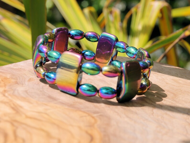 Powerhouse Double row beaded bracelets. Hematite Beads 8/9 mm - high grade Rainbow colored hematite, rice shaped beads