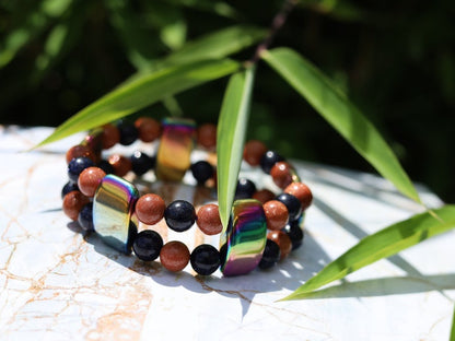 Hardy Double row beaded bracelets. Beautiful real Red and dark blue Goldstone with very colorful Holographic Beads.