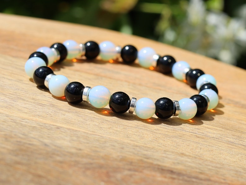 Wonderful Opalite bracelet combined with Black Agate. Nice combination known as a good luck stone. beautiful appearance