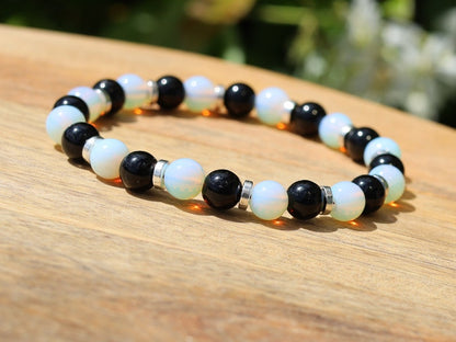 Wonderful Opalite bracelet combined with Black Agate. Nice combination known as a good luck stone. beautiful appearance