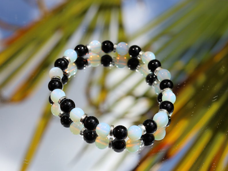 Wonderful Opalite bracelet combined with Black Agate. Nice combination known as a good luck stone. beautiful appearance