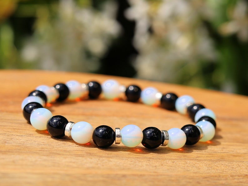Wonderful Opalite bracelet combined with Black Agate. Nice combination known as a good luck stone. beautiful appearance