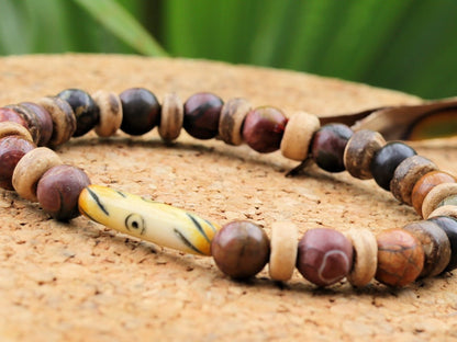 Rare Natural Picasso Stone/Picasso Jasper Bead bracelet combined with beautiful Disc coconut and  fantastic handmade bone bead from Africa.