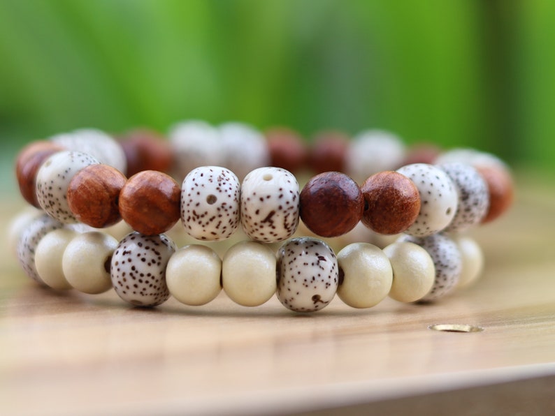 Wooden collection - 2x BRACELETS Starmoon Bodhi Barrel bracelet with  Bayong and Sandalwood beads. place of the Buddha’s Enlightenment