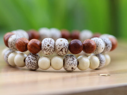 Wooden collection - 2x BRACELETS Starmoon Bodhi Barrel bracelet with  Bayong and Sandalwood beads. place of the Buddha’s Enlightenment