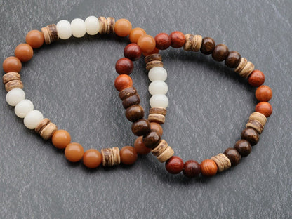 Wooden collection - 2x BRACELETS Weathered Brown Natural Bodhi / White Bodhi Apple Beads. Bayong wooden beads