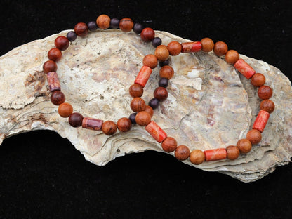 Wooden collection - 2x BRACELETS Bayong bracelet with multicolored Geometric wooden beads. in different natural colors with an exotic look.