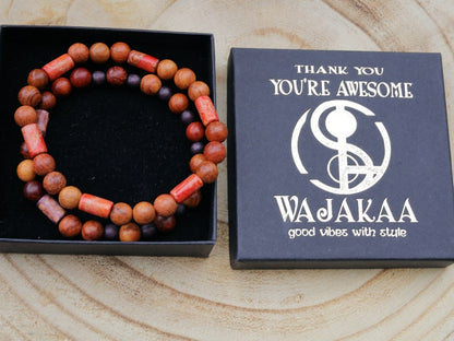 Wooden collection - 2x BRACELETS Bayong bracelet with multicolored Geometric wooden beads. in different natural colors with an exotic look.