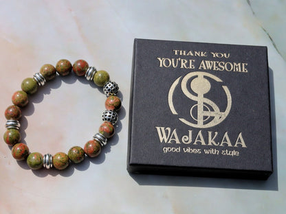 Knockout Unakite bracelet with incredibly power. Wajakaa, design one of a kind, unique and stylish.  Handcrafted unique