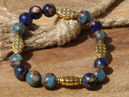 Great 10 mm Aqua Aura Quartz bracelet and 4 Tibetan Style Alloy Beads. The mind and body and to bring a sense of tranquility and balance