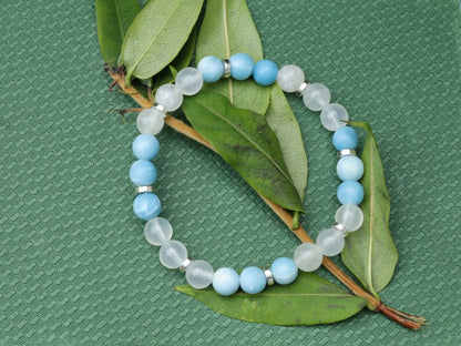 Real Larimar bracelet combined with  Selenite beads. Powerful healing crystals for you to use as they also deliver clarity of mind