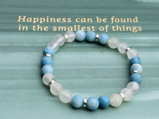 Real Larimar bracelet combined with  Selenite beads. Powerful healing crystals for you to use as they also deliver clarity of mind