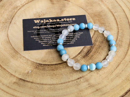 Real Larimar bracelet combined with  Selenite beads. Powerful healing crystals for you to use as they also deliver clarity of mind