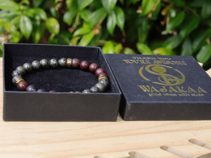 Notable Natural Bloodstone Beads bracelet versus Natural Africa Pyrite.  Strong stone to promote positive thinking and manifestation.