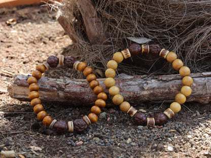 Wooden collection - 2x BRACELETS Jackfruit wooden beads/ brown roundel 8x7mm Natural Wood with EMERY ROSE Wooden Beads.
