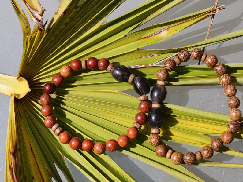 Wooden collection - 2x BRACELETS UniqueNatural Wenge Wood, Sandal wood beads. With handmade Horn Beads.