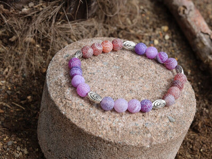 Purple and Red Frosted Fire Crackle Agate Beads Round Dyed Weathered Agate Beads. BRACELET