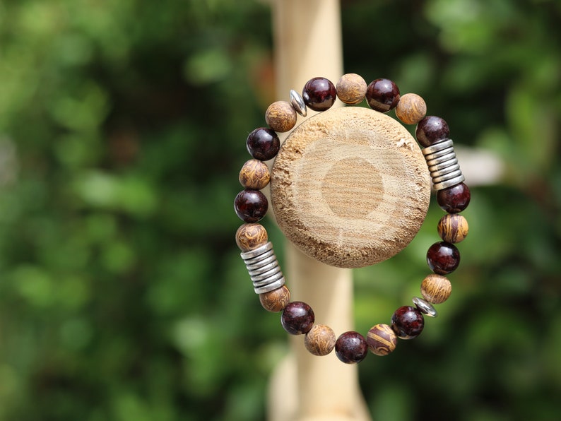 Miraculous Natural Red Garnet Beads  with Natural Elephant Skin Jasper/Miriam Stone/Calligraphy Stone Bead bracelet