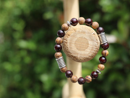 Miraculous Natural Red Garnet Beads  with Natural Elephant Skin Jasper/Miriam Stone/Calligraphy Stone Bead bracelet