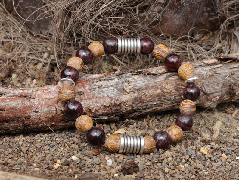 Miraculous Natural Red Garnet Beads  with Natural Elephant Skin Jasper/Miriam Stone/Calligraphy Stone Bead bracelet