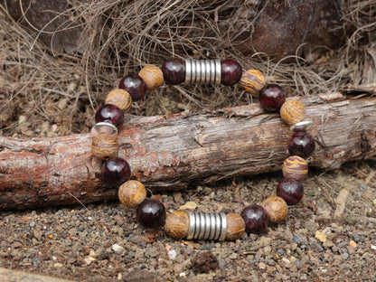 Miraculous Natural Red Garnet Beads  with Natural Elephant Skin Jasper/Miriam Stone/Calligraphy Stone Bead bracelet