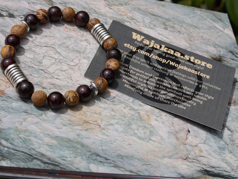 Miraculous Natural Red Garnet Beads  with Natural Elephant Skin Jasper/Miriam Stone/Calligraphy Stone Bead bracelet