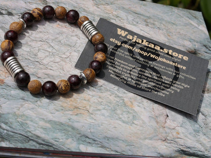 Miraculous Natural Red Garnet Beads  with Natural Elephant Skin Jasper/Miriam Stone/Calligraphy Stone Bead bracelet