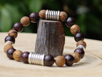 Miraculous Natural Red Garnet Beads  with Natural Elephant Skin Jasper/Miriam Stone/Calligraphy Stone Bead bracelet