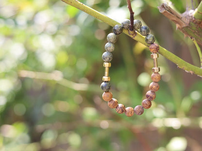 Uncommon Strong Serpentine bracelet with unique Elephant Skin Jasper beads.  helping you to feel more in control of your life