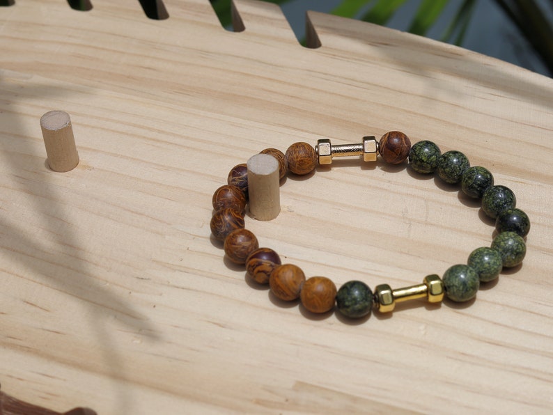 Uncommon Strong Serpentine bracelet with unique Elephant Skin Jasper beads.  helping you to feel more in control of your life