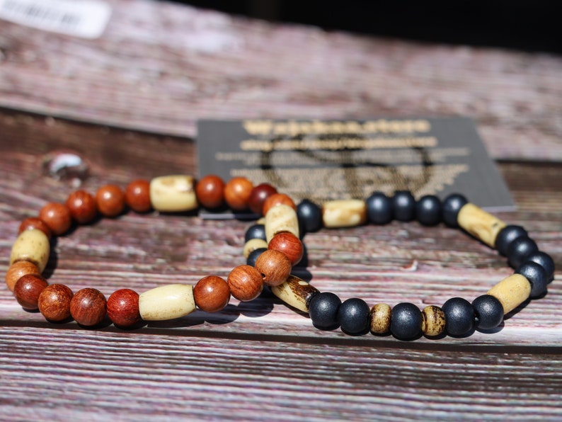 Wooden collection - 2x BRACELETS Rare Sandalwood black / crème Beads combined with old Antique White Bone Beads.
