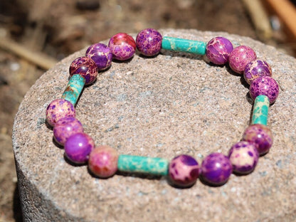 Modish  tube gemstones bracelet with purple Sea Sediment Jasper and Tubes 4x Turquoise Sea Sediment Jasper.