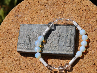 Trendy tube gemstones bracelet with Opalite with Rockcrystal and Tubes 4x Natural Howlite  beads.