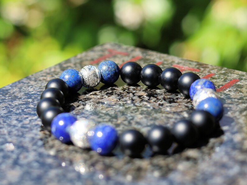 Friendly black MATT Agate/carnelian with Nepali Tibetan Blue Lapis Lazuli. associated with grounding effects and protection