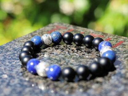 Friendly black MATT Agate/carnelian with Nepali Tibetan Blue Lapis Lazuli. associated with grounding effects and protection