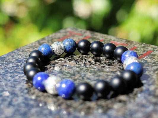 Friendly black MATT Agate/carnelian with Nepali Tibetan Blue Lapis Lazuli. associated with grounding effects and protection