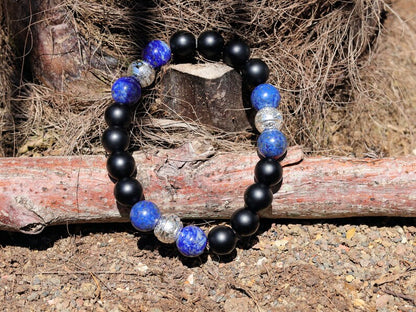 Friendly black MATT Agate/carnelian with Nepali Tibetan Blue Lapis Lazuli. associated with grounding effects and protection