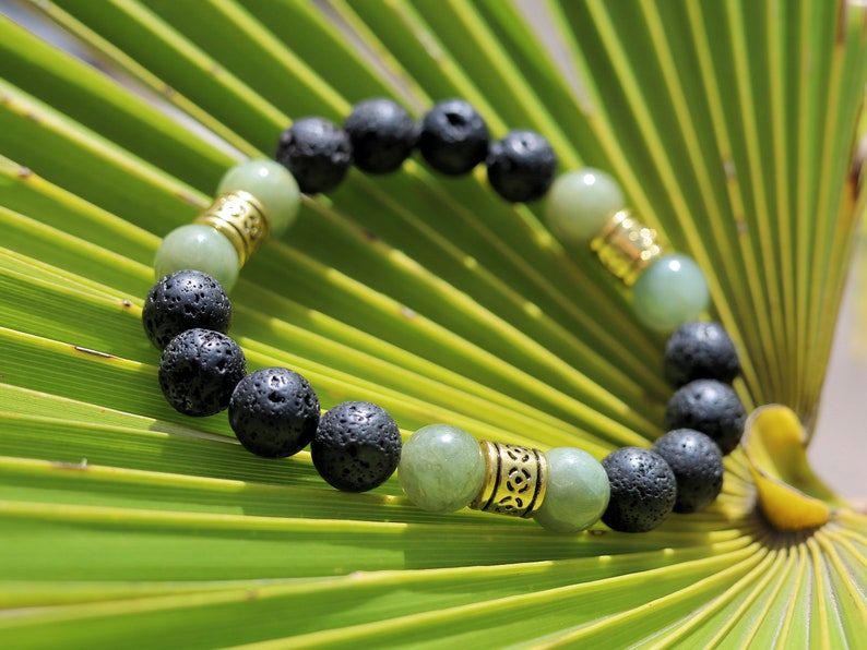 Cool 10 mm High grade natural Green Jade with  Volcanic Lava Beads. the only rock known to be formed from nothing