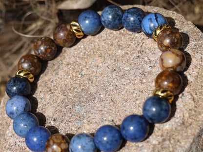Likeable Dumortierite and brown Opal bracelet. One of a kind jewelry. Can help relieve depression and is useful of digestive problems
