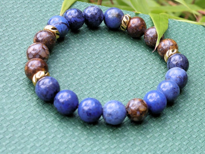 Likeable Dumortierite and brown Opal bracelet. One of a kind jewelry. Can help relieve depression and is useful of digestive problems