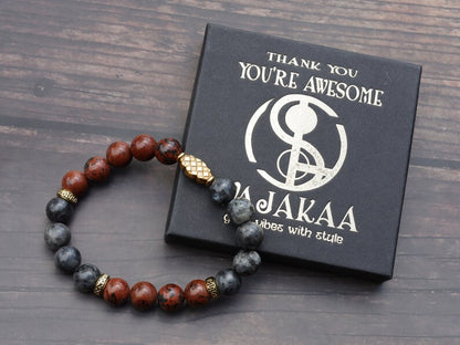 Superb Semi Precious Smooth Mahogany Obsidian with top Labradorite beads. used for protection from psychic attacks