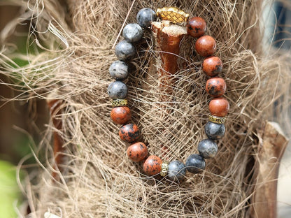 Superb Semi Precious Smooth Mahogany Obsidian with top Labradorite beads. used for protection from psychic attacks